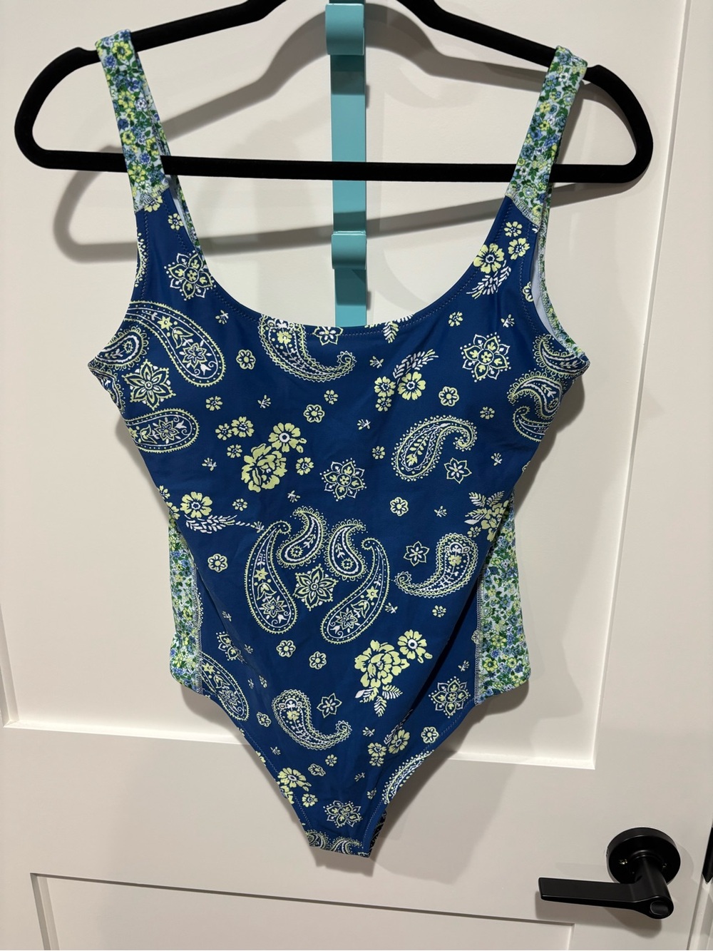 Aerie Full Coverage One Piece Swimsuit Blue Paisley Floral Patchwork Size M